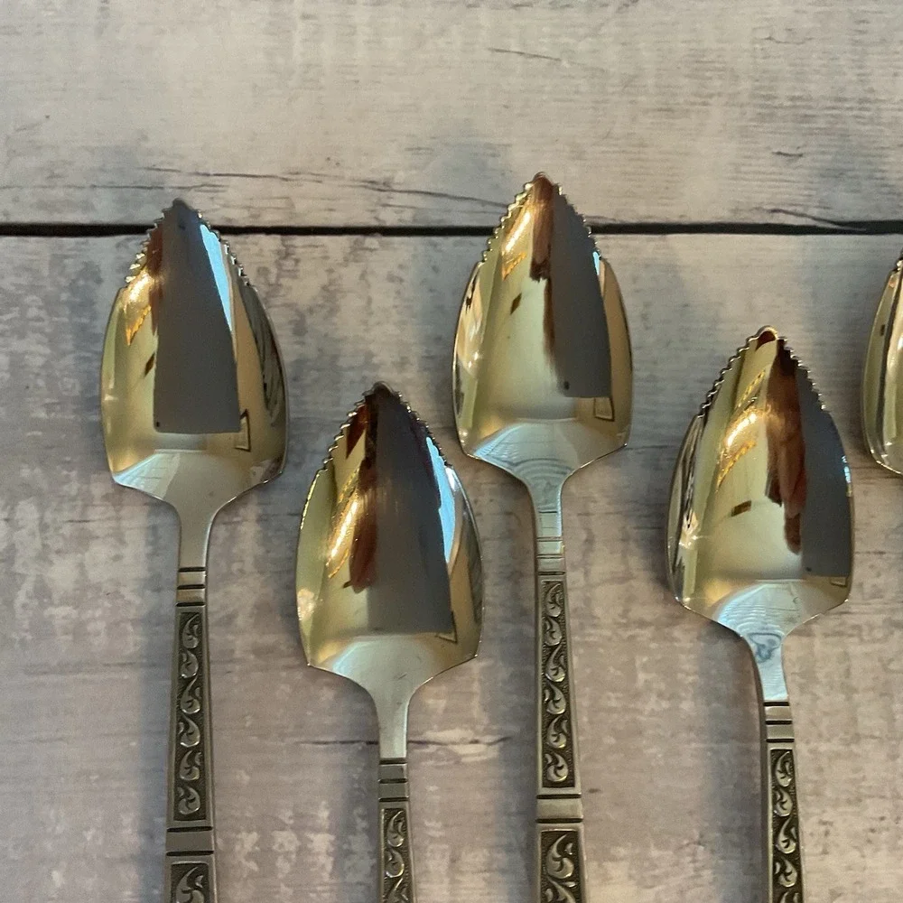 Riviera RIF4 Stainless Flatware Japan Set Of 7 Grapefruit Spoons MCM Vintage